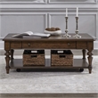 Pemberly Row Rectangular Cocktail Table with Casters and Open Shelf in Cherry