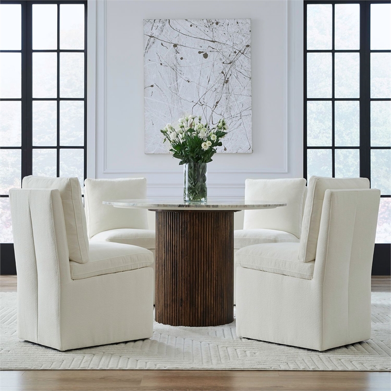 Pemberly Row Squared Back Dining Chairs with Casters Set of 4 in Ivory