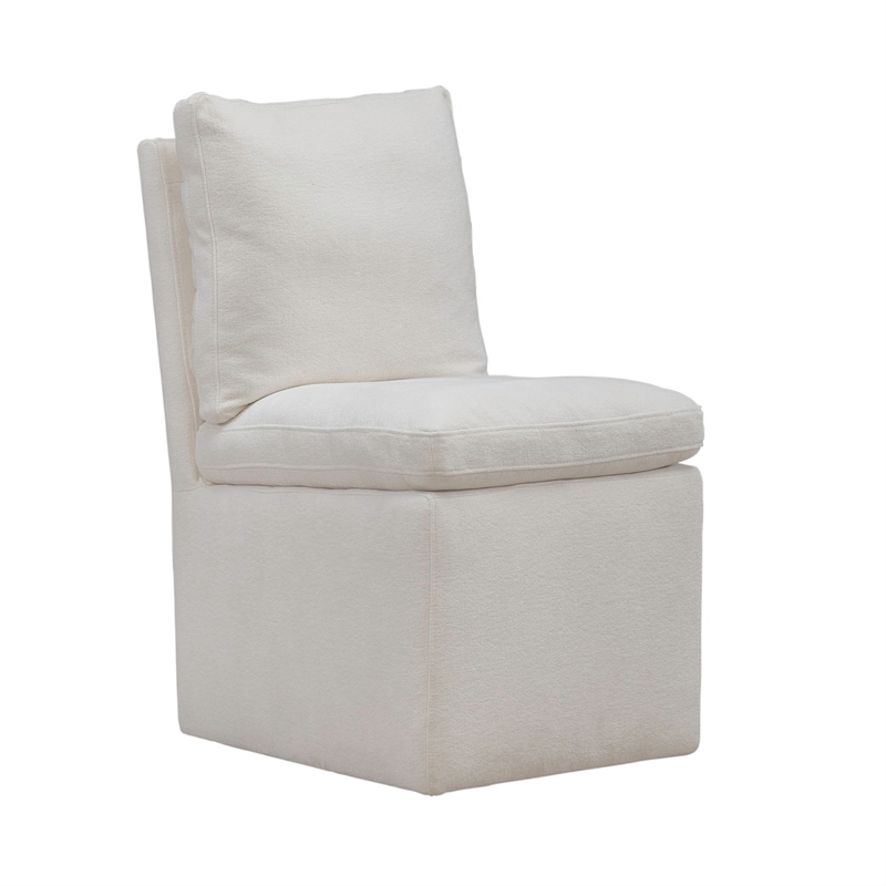 Pemberly Row Squared Back Dining Chairs with Casters Set of 4 in Ivory