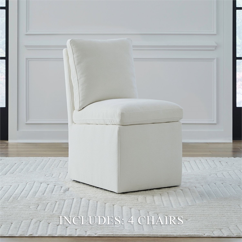 Pemberly Row Squared Back Dining Chairs with Casters Set of 4 in Ivory