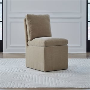 Pemberly Row Upholstered Dining Chair with Casters and Squared Back in Wicker