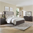 Pemberly Row Queen Upholstered Bed with Dresser Mirror and Nightstand in Brown