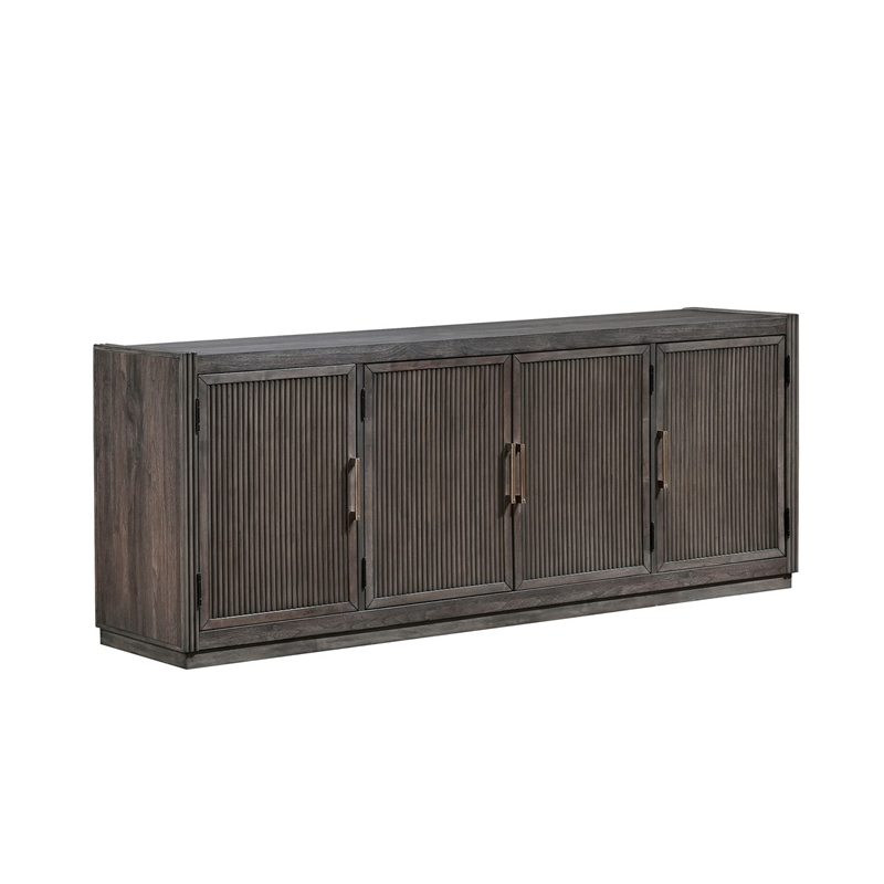 Pemberly Row 77 Inch TV Console with Reeded Doors and Wire Management in Brown