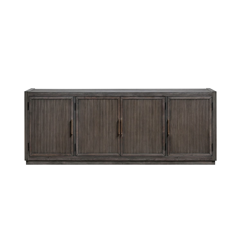Pemberly Row 77 Inch TV Console with Reeded Doors and Wire Management in Brown