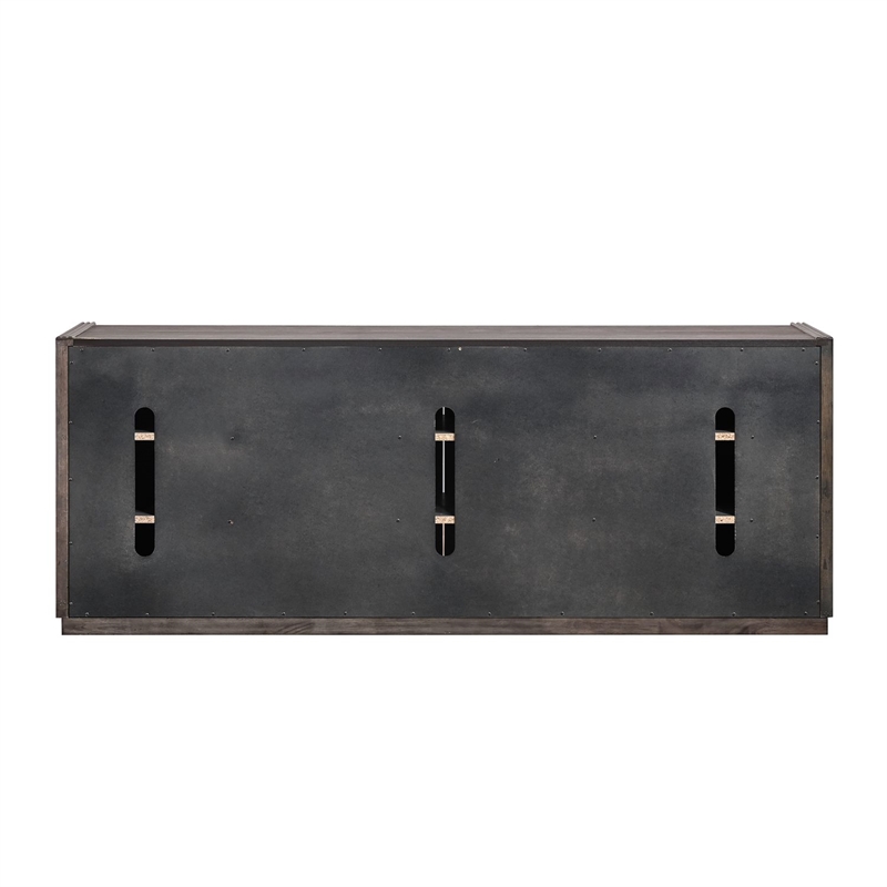 Pemberly Row 77 Inch TV Console with Reeded Doors and Wire Management in Brown