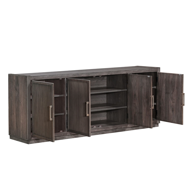 Pemberly Row 77 Inch TV Console with Reeded Doors and Wire Management in Brown