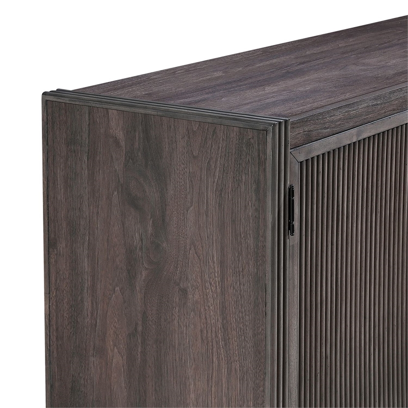 Pemberly Row 77 Inch TV Console with Reeded Doors and Wire Management in Brown