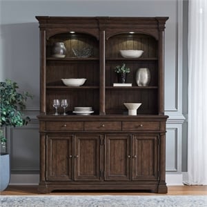 Pemberly Row Hutch and Buffet with LED Lighting and Planked Doors in Cherry