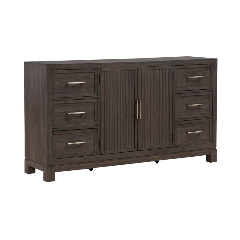 Pemberly Row 2 Door 6 Drawer Dresser with Reeded Molding in Caffe Brown