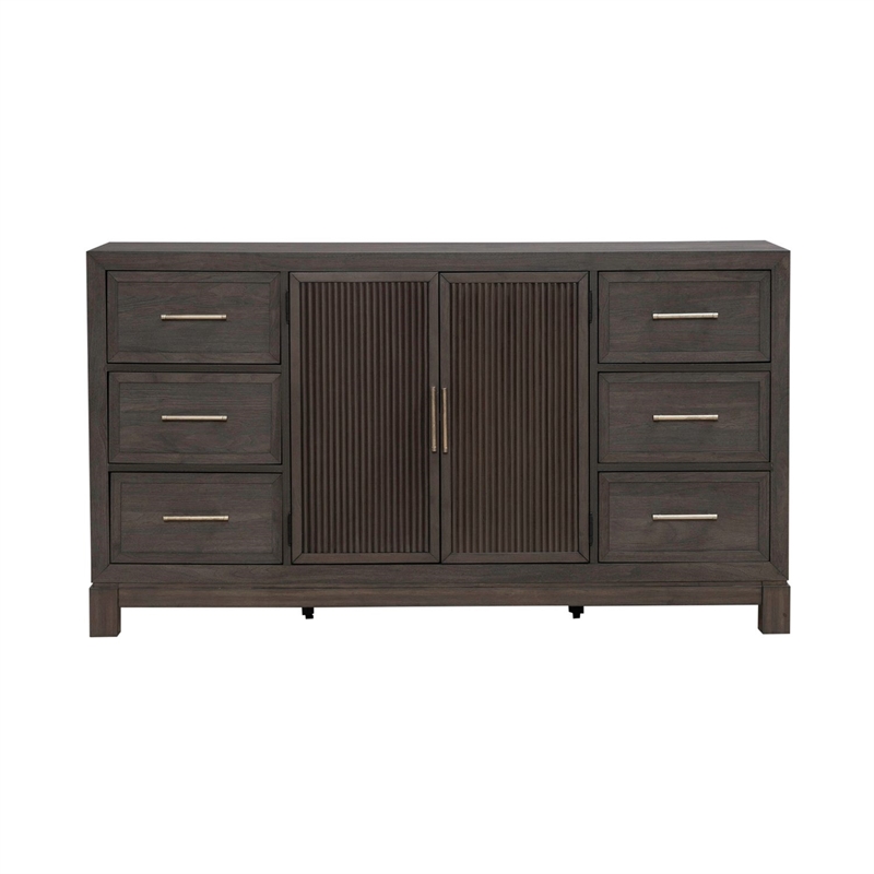 Pemberly Row 2 Door 6 Drawer Dresser with Reeded Molding in Caffe Brown