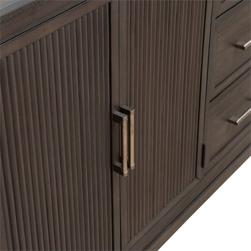 Pemberly Row 2 Door 6 Drawer Dresser with Reeded Molding in Caffe Brown
