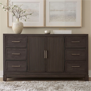 Pemberly Row 2 Door 6 Drawer Dresser with Reeded Molding in Caffe Brown