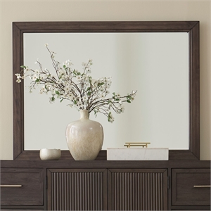 Pemberly Row Landscape Mirror with Wide Picture Frame Molding in Brown