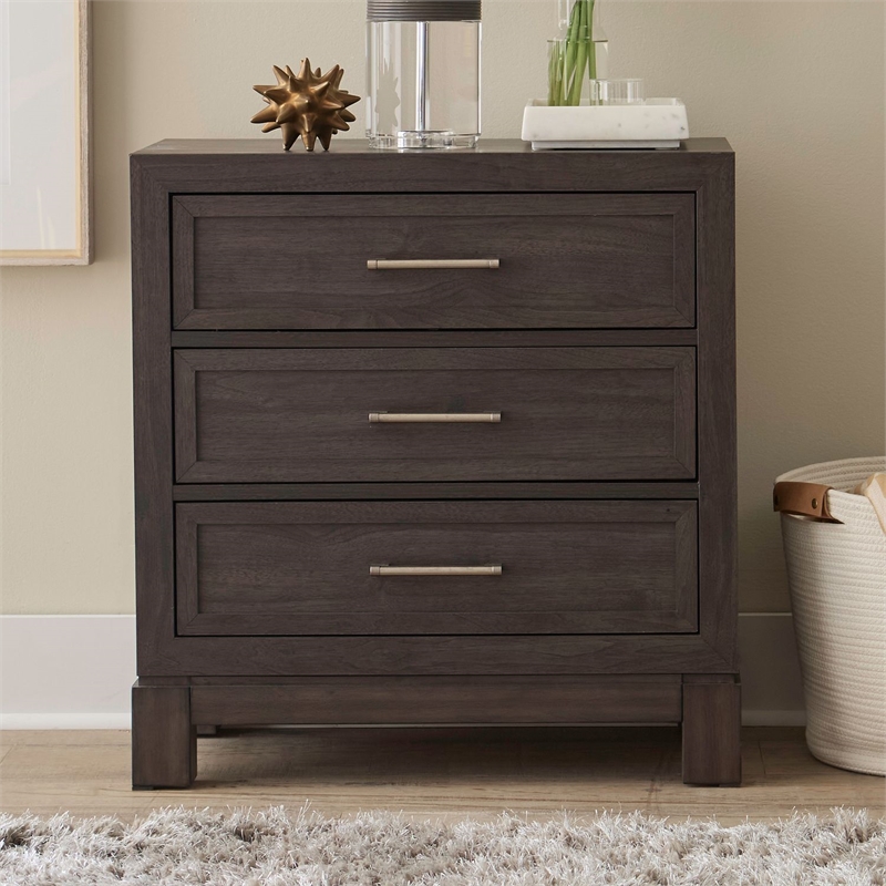 Pemberly Row King Upholstered Bed Dresser Mirror Chest Nightstand in Brown