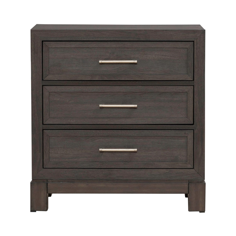 Pemberly Row King Upholstered Bed Dresser Mirror Chest Nightstand in Brown