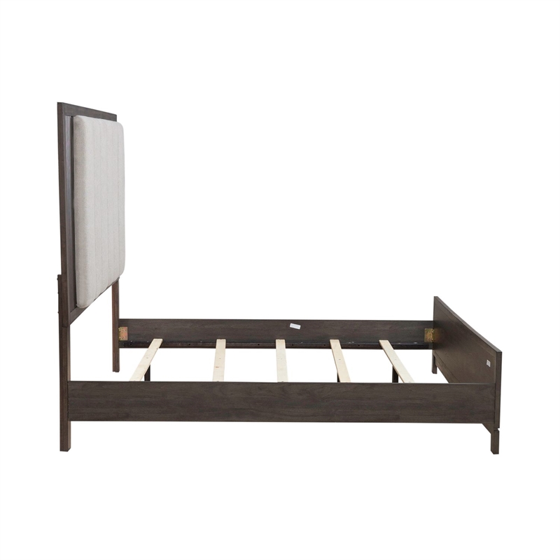 Pemberly Row King Upholstered Bed Dresser Mirror Chest Nightstand in Brown