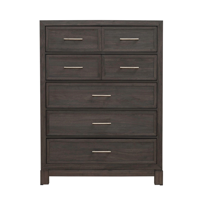 Pemberly Row King Upholstered Bed Dresser Mirror Chest Nightstand in Brown