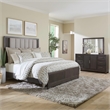 Pemberly Row King Upholstered Bed Dresser Mirror Chest Nightstand in Brown