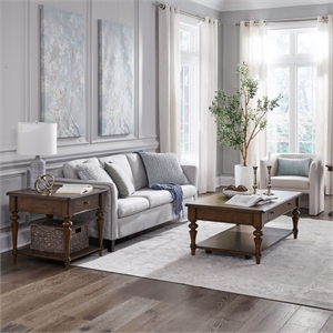 Pemberly Row 3 Piece Cocktail and End Table Set with Casters in Cherry