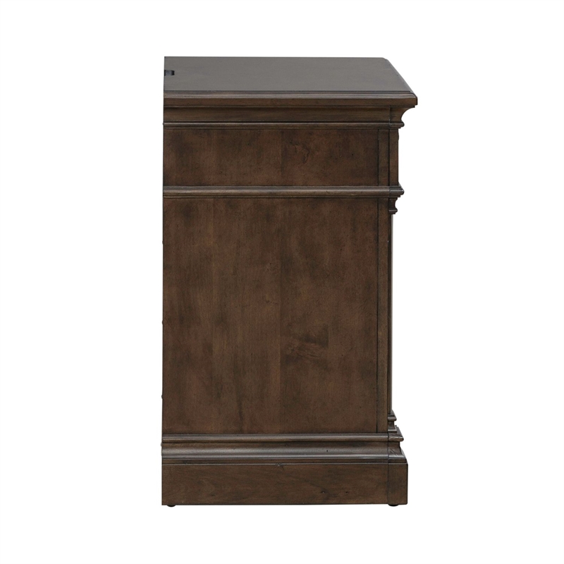 Pemberly Row Queen Poster Bed with Dresser Mirror and Nightstand in Cherry