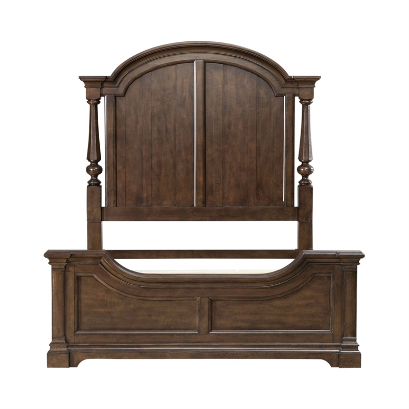 Pemberly Row Queen Poster Bed with Dresser Mirror and Nightstand in Cherry