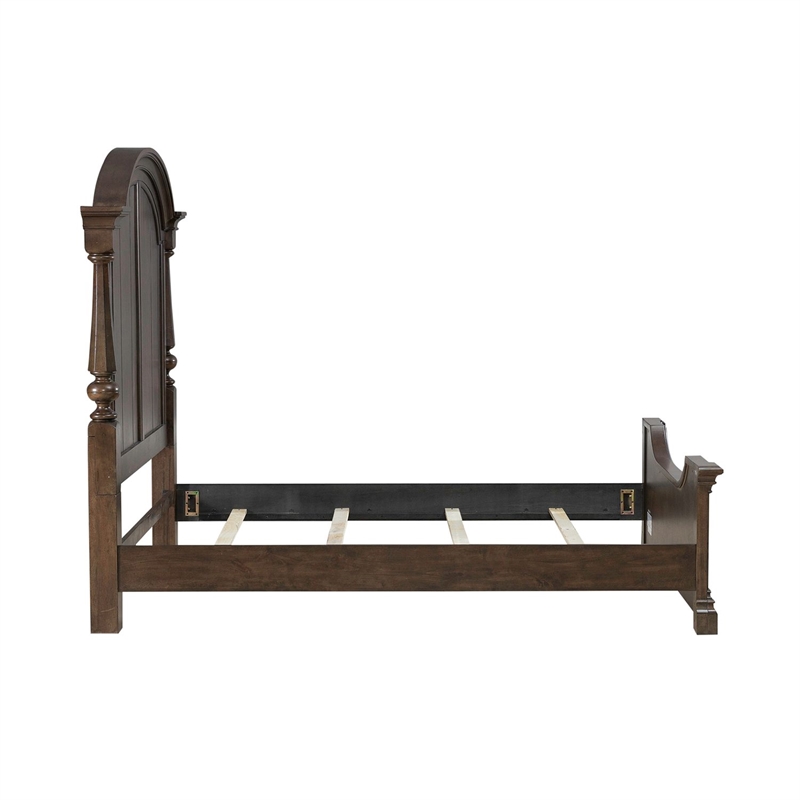 Pemberly Row Queen Poster Bed with Dresser Mirror and Nightstand in Cherry