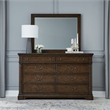 Pemberly Row Queen Poster Bed with Dresser Mirror and Nightstand in Cherry