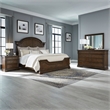 Pemberly Row Queen Poster Bed with Dresser Mirror and Nightstand in Cherry