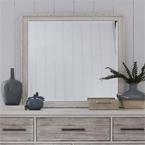 Pemberly Row Landscape Mirror with Beveled Edge and Bead Molding in White