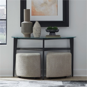 Pemberly Row Demilune Sofa Table and Upholstered Ottoman Set in Espresso Finish