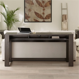 Pemberly Row Console Bar Table with Built In Charging Station in Brown