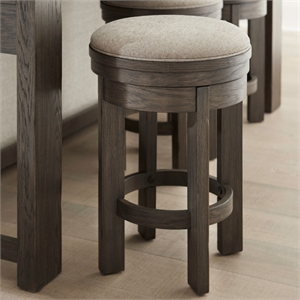 Pemberly Row Upholstered Swivel Console Stool with Footrest in Bark Brown