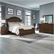 Pemberly Row King Poster Bed with Dresser Mirror and Nightstand in Cherry