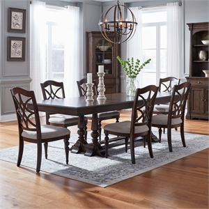 Pemberly Row 7 Piece Trestle Table Set with Splat Back Chairs in Cherry