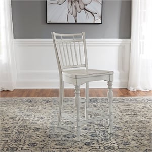 Pemberly Row Spindle Back Counter Chair Set of 2 Rubberwood White