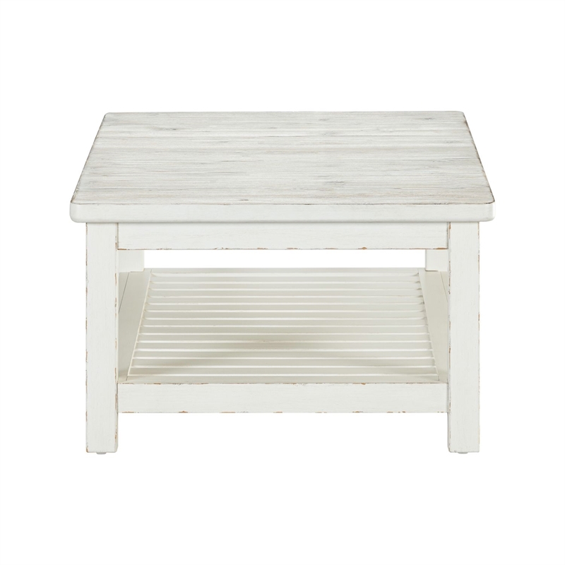 Pemberly Row Rectangular Cocktail Table with Slatted Shelf in White