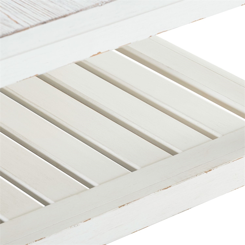 Pemberly Row Rectangular Cocktail Table with Slatted Shelf in White