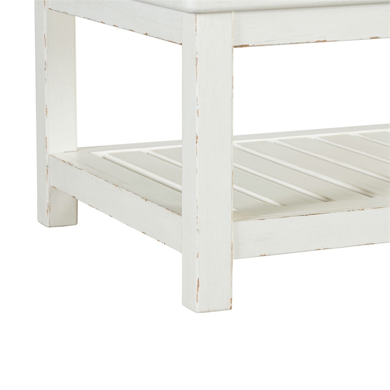 Pemberly Row Rectangular Cocktail Table with Slatted Shelf in White