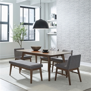 Pemberly Row 6 Piece Leg Table Dining Set with Bench in Brown