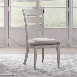 Pemberly Row Ladder Back Side Chair Set of 2 with Flax Upholstery in White