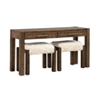 Pemberly Row 3 Piece Console Table Set with Upholstered Stools in Brown