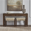 Pemberly Row 3 Piece Console Table Set with Upholstered Stools in Brown