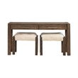 Pemberly Row 3 Piece Console Table Set with Upholstered Stools in Brown