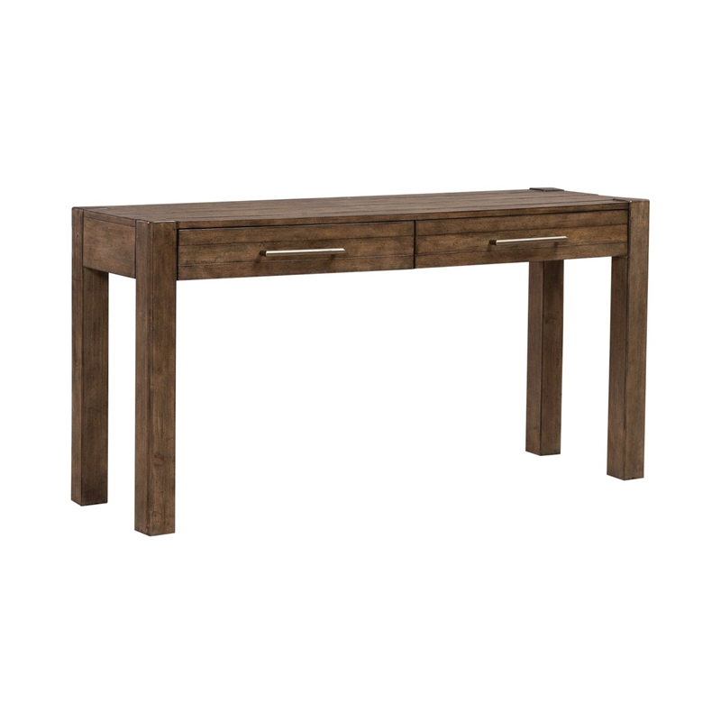 Pemberly Row 3 Piece Console Table Set with Upholstered Stools in Brown