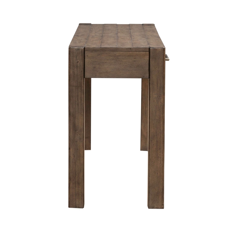 Pemberly Row 3 Piece Console Table Set with Upholstered Stools in Brown