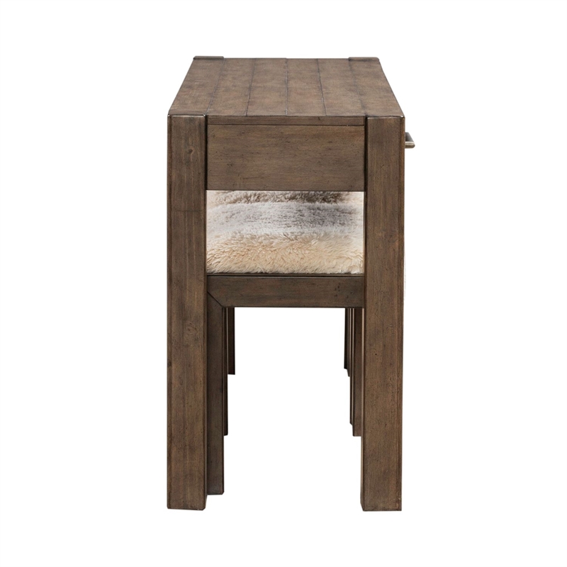 Pemberly Row 3 Piece Console Table Set with Upholstered Stools in Brown