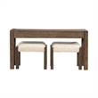 Pemberly Row 3 Piece Console Table Set with Upholstered Stools in Brown