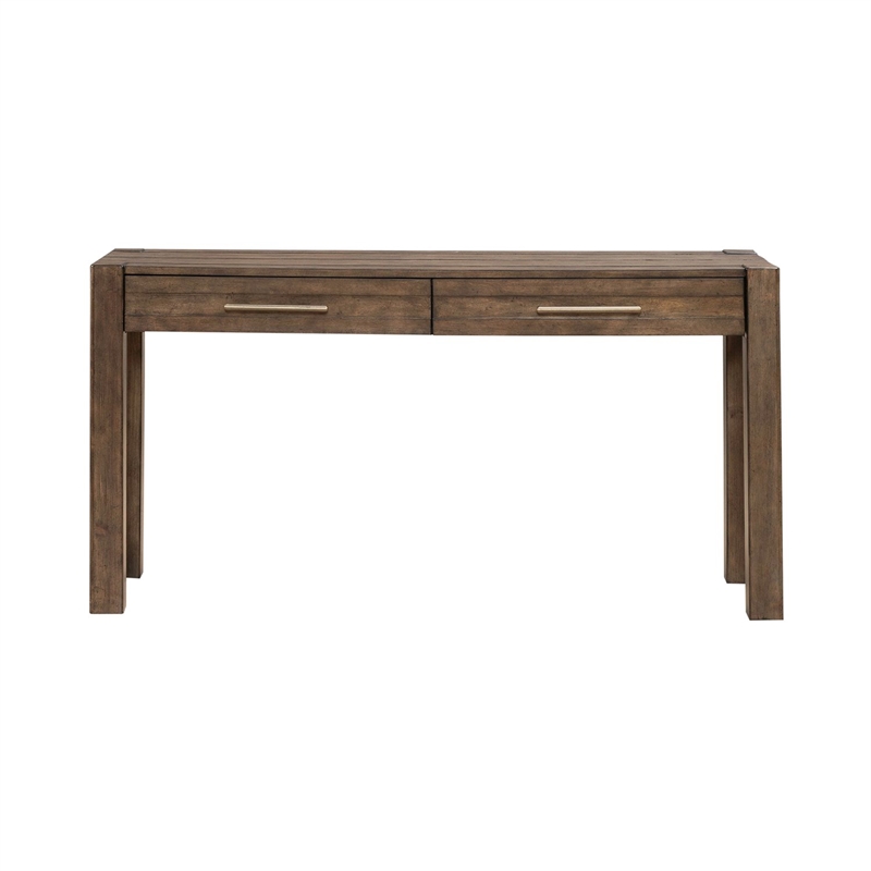 Pemberly Row 3 Piece Console Table Set with Upholstered Stools in Brown