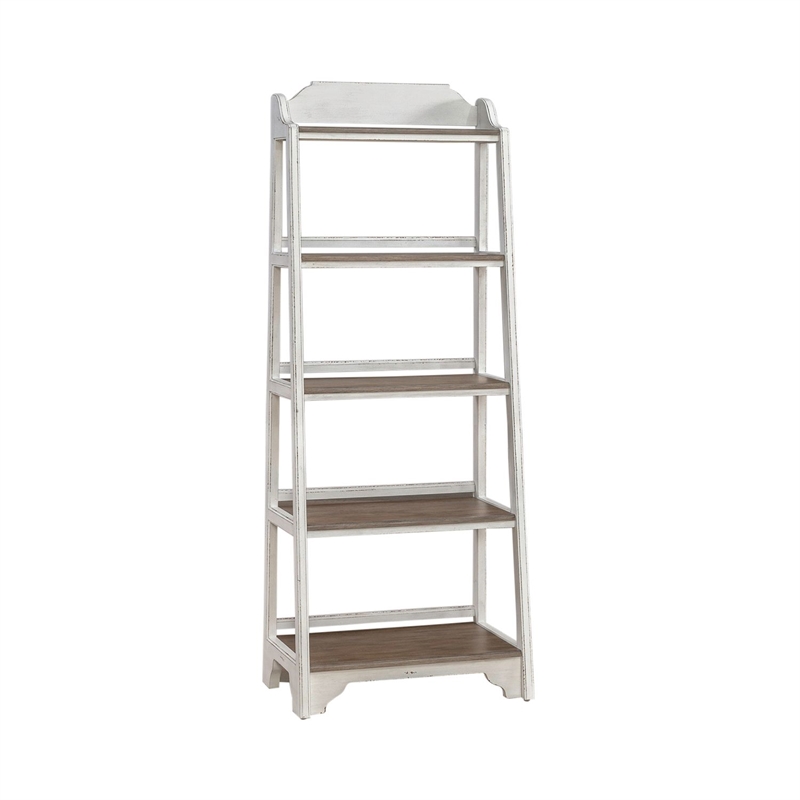 Pemberly Row Leaning Pier Bookcase with 5 Graduated Shelves in White