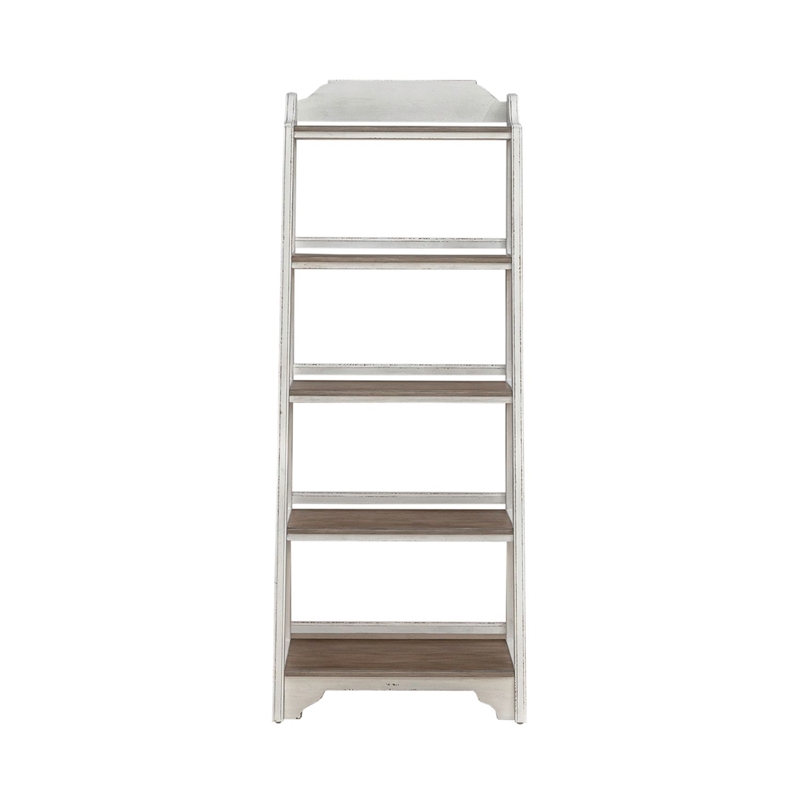 Pemberly Row Leaning Pier Bookcase with 5 Graduated Shelves in White